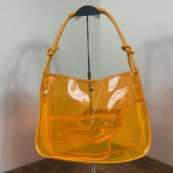 Dolce &‎ Gabbana D&G Rhinestone Embellished Clear Orange Vinyl Tote Bag - Picture 3 of 16